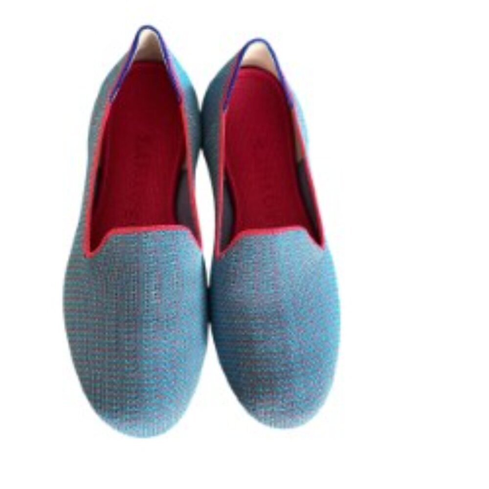 Rothy's Teal Woven Slip-On Flats with Red Lining